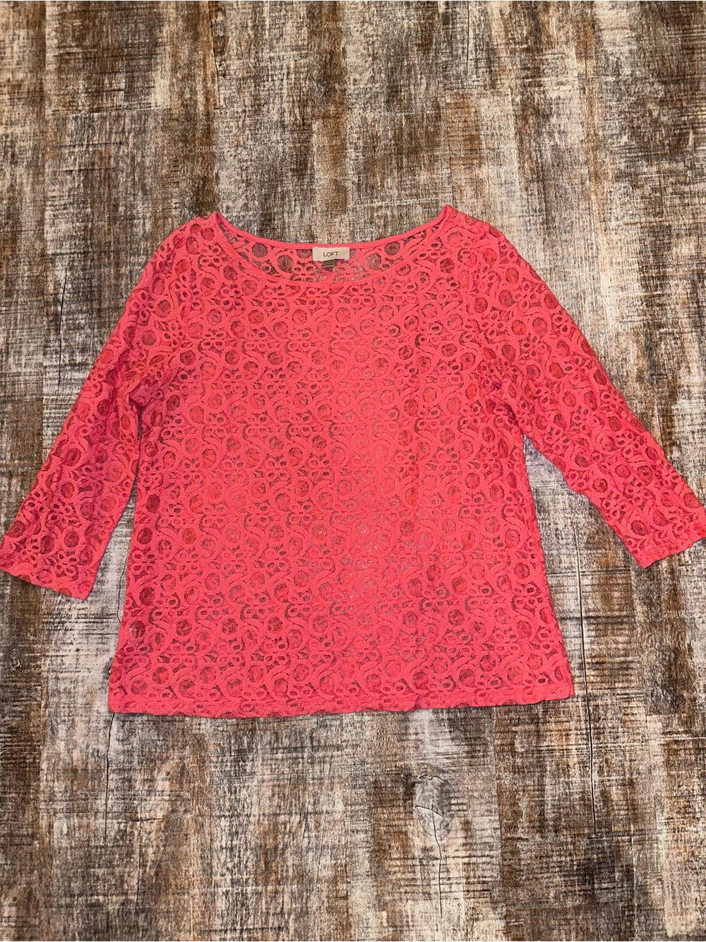 LOFT Coral Pink Lace 3/4 Sleeve Blouse